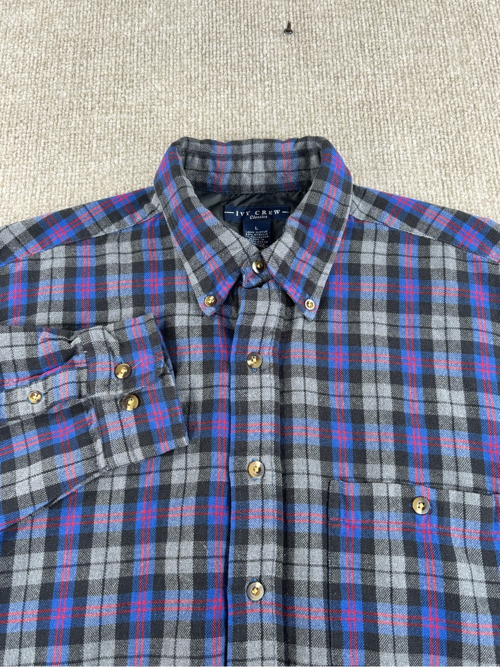 Vtg Ivy Crew Classics Flannel Mens Large Plaid Acrylic Button Down Shirt